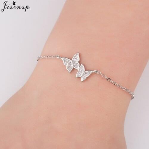 Jisensp Cute Women Beautiful Crystal Butterfly Charm Bracelet for Girls Animal Chain Rose Gold Color Bracelets bijoux femme