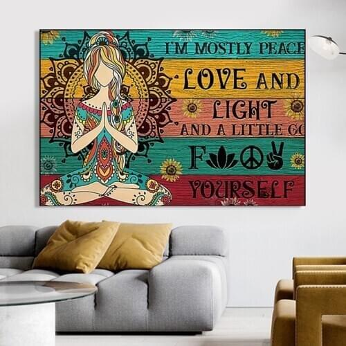 Hippie Yoga Canvas Painting Enjoy Yourself Calm Down and Think Posters and Prints Wall Art for Living Room Home Decor Cuadros