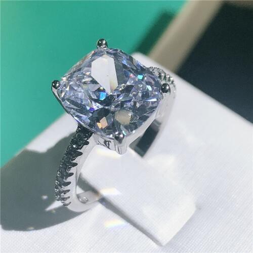 Fine Promise ring Real 925 Sterling silver Cushion cut 9mm AAAAA Cz Stone Statement Party Wedding Band Rings for women Jewelry