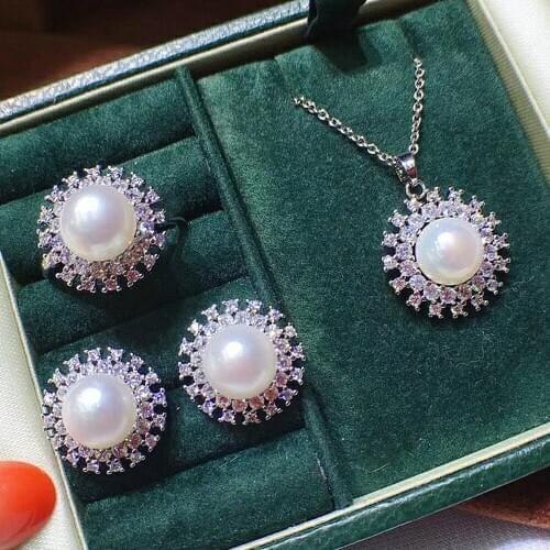 Pearl Crystal zircon Diamonds Gemstones Earrings Pendant Necklaces Rings Jewelry Sets for Women White Gold silver color Bijoux