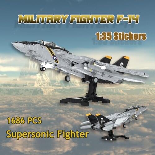 MOC Building Block Kids Military Fighter F-14Tomcat Supersonic Combat Aircraft Assembly Model DIY Brick Childrens Toys Gift