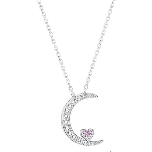 Creative Gift Moon Love Necklace Double Chain Layered 925 Sterling Silver Cute Classic Moon Star Design Jewelry Necklace Female
