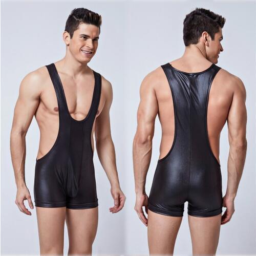 Latex Fetish Gay Bodysuit Sissy Pants Patent Leather Wetlook Male Body Bondage Pants Sexy Polo Dance Costumes for BDSM Sex