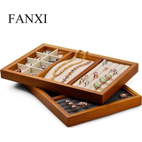 New Multifunctional Jewelry Storage Tray Japanese Solid Wood Microfiber Leather Necklace Ring Storage Tray