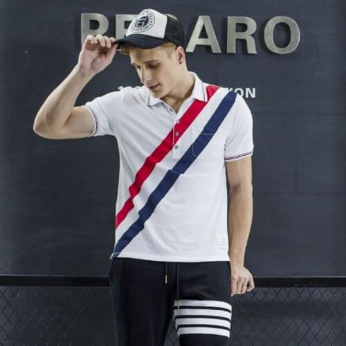 2021 Fashion Brand TB THOM Polo Shirts Men Casual Slim Cotton Polo Personality Summer Short Contrast Color Striped Clothing