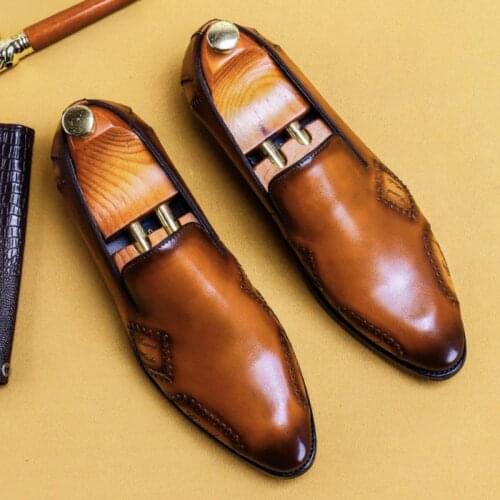 Men Loafers Genuine Leather Casual Business Shoes Trendy Leisure Party Shoes Mens Daily Work Pointed Toe Shoes Plus Size 37-46