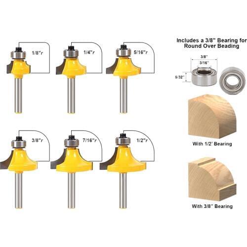 6pcs/set Bit Round Over Bead Edge Forming Router Bit Set - 1/4" Shank