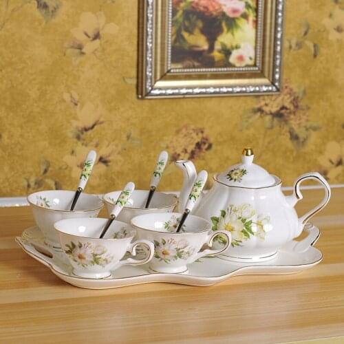 Europe Camellia Bone China Coffee cup Set British Porcelain Tea cup Ceramic Pot Creamer Sugar Bowl Teatime Teapot Coffee Cup