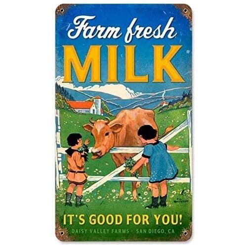 Tin Signs Retro Farm Fresh Milk Metal Sign Poster Plate for Bar Cafe Room Shop Man Cave Pub Home Wall Decor