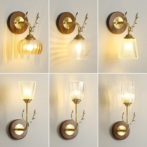 New Chinese Style Solid Wood Bedroom Wall Lamp Bedside Lamp Living Room Corridor Stairs Led Light Wall Lights For Home