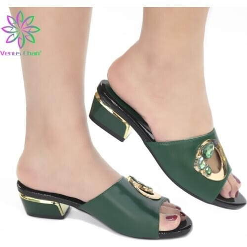 NEW Fashion 2020 Slippers Women Summer Fashion Mid Heels Slides Ladies Party Solid PVC Round Toe Size 38-43