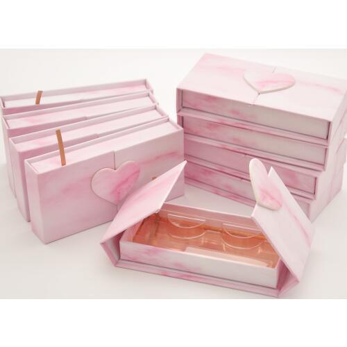 Wholesale Lash Box Packaging Eyelash Box Custom Faux Cils Mink Eyelashes Book Pink Marble Magnetic Package Storage Case Vendors