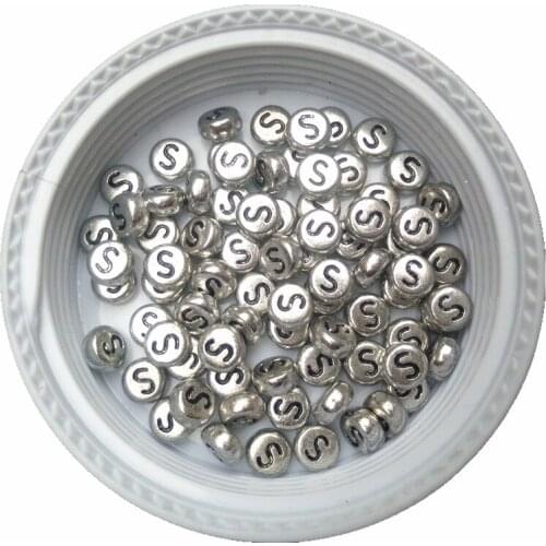 Wholesale Single Initial S Printing Silver Letters Beads 3600PCS 4*7MM Flat Coin Round Shape Plastic Acrylic Alphabet Beads