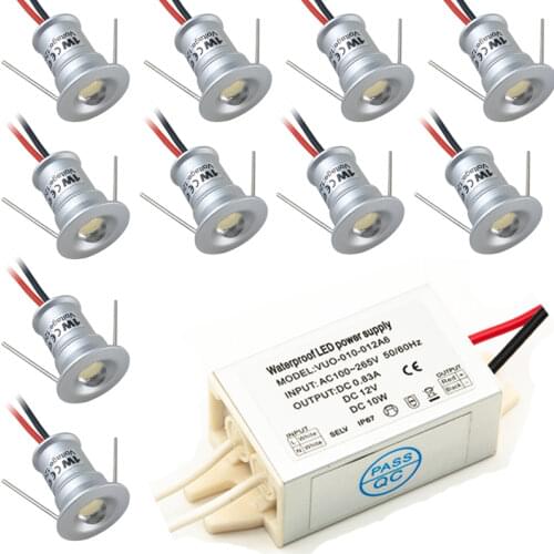 RF Remote Dimmable 1Watt 12V LED Mini Downlight + Slim Transformer D15mm Recessed Lighting Wedding RGB Party DJ Cabinet Light