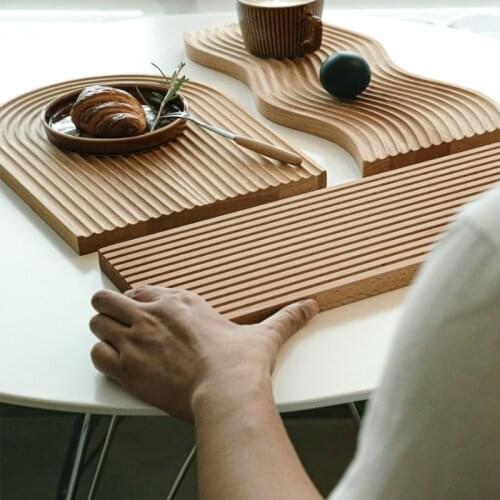 Water Ripple Breadboard Tray Beech Wooden Tray Tea Cup Saucer Tray Nordic Style Dessert Bread Placement Plates Household Decor