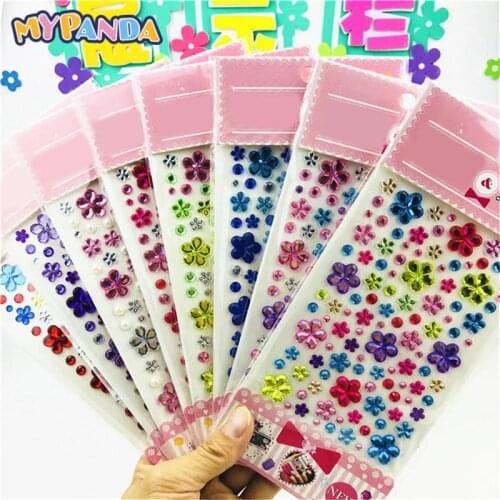 Self Adhesive Glitter Flower Crystal Gems Jewel Diamond Sticker Rhinestone Strip Scrapbooking DIY Decal Color Random