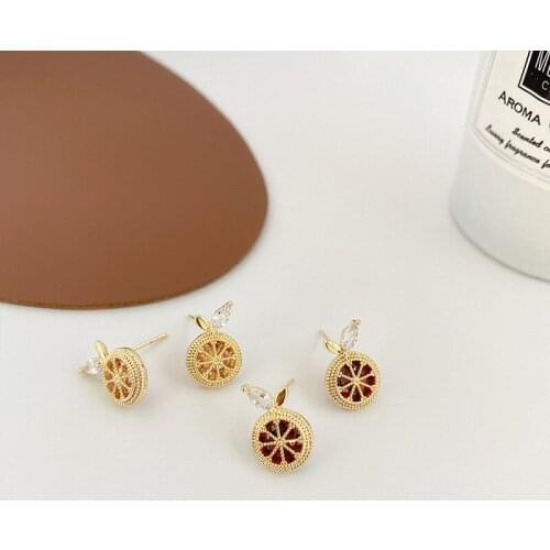 Minar Romantic 2 Styles Small Circle Cartoon Grapefruit Stud Earrings for Women Girls Shiny CZ Stone Earrings Accessories