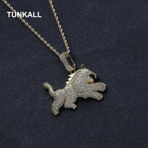 TUNKALL Bling Bling Brass CZ Animal Pendant Men And Women Jewelry Party Gift Hip Hop Necklace CN269