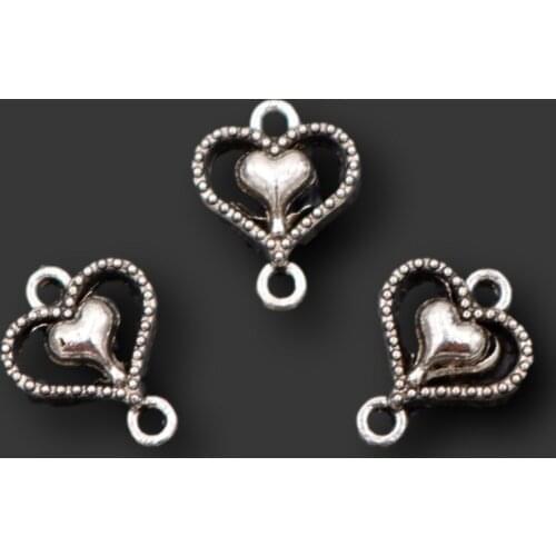 50pcs Silver Plated 3D Mini Composite Hearts Connectors Retro Bracelet Necklace Accessories DIY Charms For Jewelry Crafts Making
