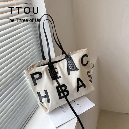 High Capacity Women Fashion Canvas Letter Casual Big Capacity Shoulder Bags Ladies Shopping Totes Designer Female Handbags