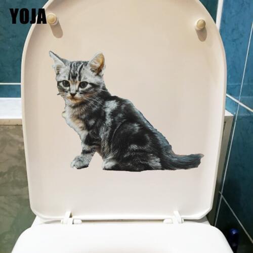 YOJA 22.1X16.8CM Naughty Cat Home Room Wall Sticker Funny Animal Bathroom Toilet Decal T1-2350