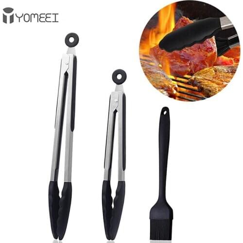 YOMEEI 3Pcs/Set Silicone BBQ Clip Tongs Set Non-Stick Barbecue Grill Tong Pliers Food Salad Cake Bread Clip Kitchen Utensil Tool