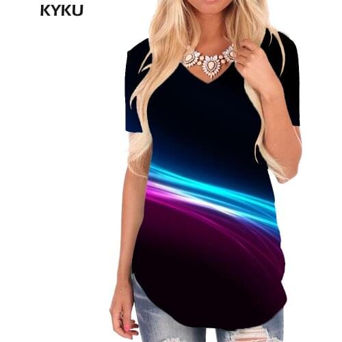 KYKU Colorful T-shirt women Cube T-shirts 3d Geometry Funny T shirts Art V-neck Tshirt Womens Clothing Fashion Loose Style