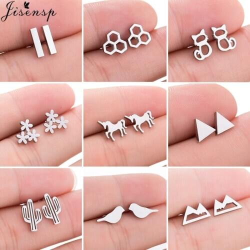 Cartoon Geometric Stud Earrings Small Cactus Triangle Earring for Girls Kids Stainless Steel Christmas Jewelry Women pendientes