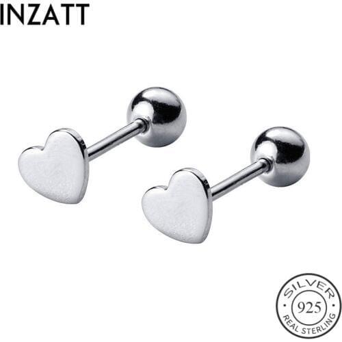 INZATT Real 925 Sterling Silver Minimalist Heart Bead Stud Earrings For Fashion Woman Party Cute Fine Jewelry Accessories