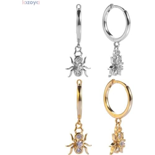 LOZOYA 2020 Fashion Earrings for Women Silver 925 Spider Animal Pendiente Charm Pendants Drop Earrings Piercing CZ Jewelry