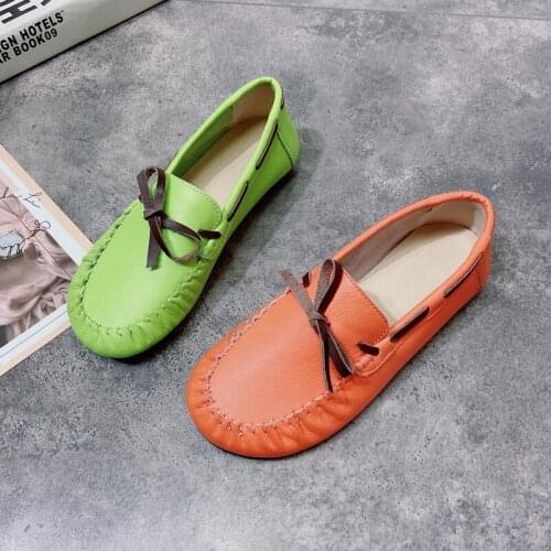 Peas shoes women 2021 new spring and autumn fairy style simple atmospheric bow single shoes leather soft sole lazy flat shoes