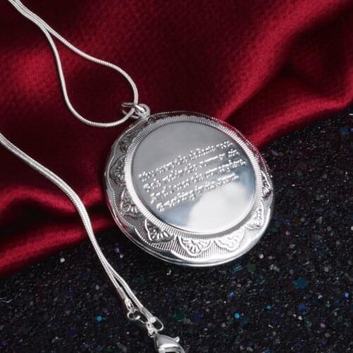 Retro Vintage 925 Sterling Silver Carved Flower Round Pendant Necklace Can Put Photo For Lovers Women Best Gift