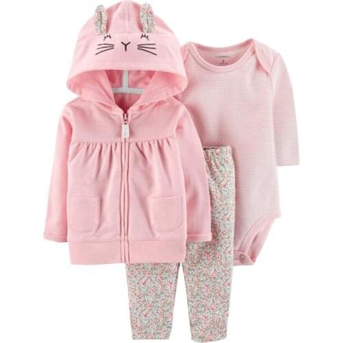 Newborn Unisex Baby Hooded Clothes Set Toddler Cute Rabbit Shark Animal Coat+Print Romper+ Pants Outfits Bebes Girl Boy Clothing