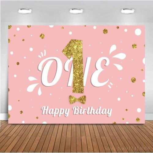 Golden One Glitter Bow Kids Birthday Background For Photo Pink Newborn Baby Cake Table Decor Party Backdrops Photography