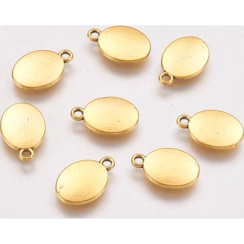 100pcs Tibetan Style Alloy Blank Stamping Tag Charms Pendants DIY Jewelry Making Necklaces Oval Antique Golden 15x10x2mm