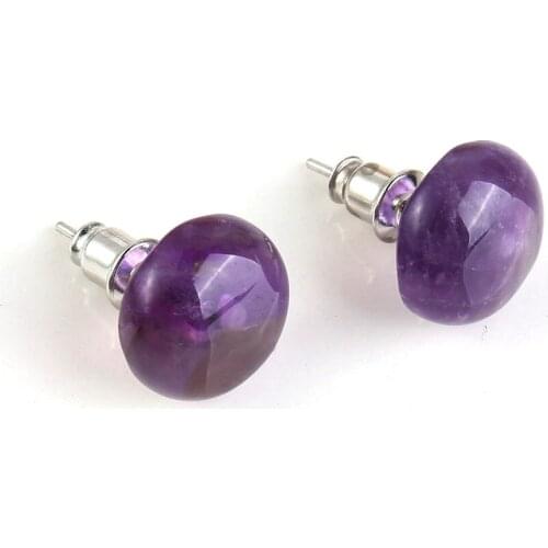 100-Unique 1 Pair Silver Plated Natural Purple Amethysts Hemispherical Shape Stone Earrings Elegant Womens Earring
