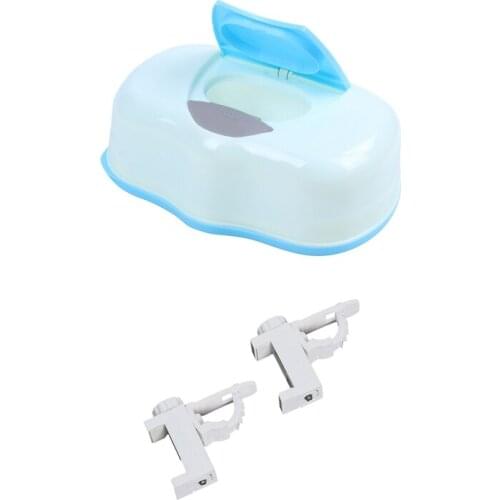 1x Wet Tissue Box Plastic Blue & 2Pcs Adjustable Crossbar Rod Support Clamp Holder Curtain Rods Bracket