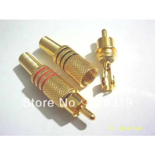200 pcs wholesale hot selling Gold Plated RCA Plug Audio Male Connector W Metal Spring 100pcs Black + 100pcs red