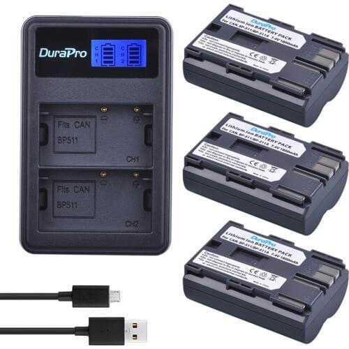 3pc 1800mAh BP-511 BP 511 BP-511A Li-ion Battery+ LCD USB Charger for Canon BP-511 BP-511A EOS 50D 40D 30D D60 D30 5D Battery
