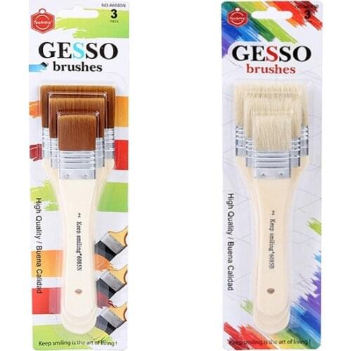 3pcs Flat Template Paint Brushes Set Nylon Hair Natural Bristle Wooden Stencil Brush Set Large DIY Painting with Blister Card