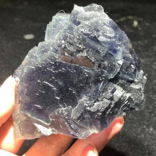 329gNatural ladder shaped violet blue fluorite and crystal symbiotic home decoration healing ring vein teaching mineral specimen