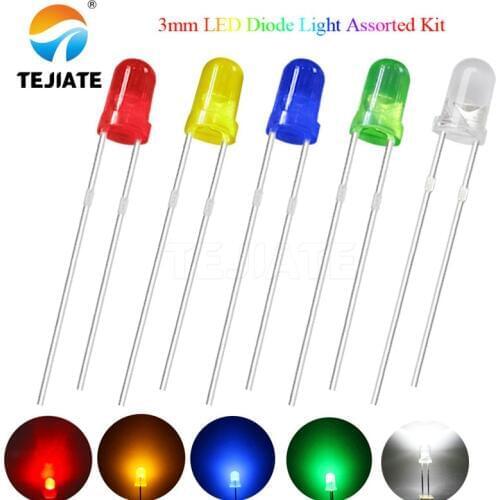 5Colors*20PCS=100PCS / 1Color=100pcs F3 3mm LED Diode Light Assorted Kit Green Blue White Yellow Red COMPONENT DIY kit