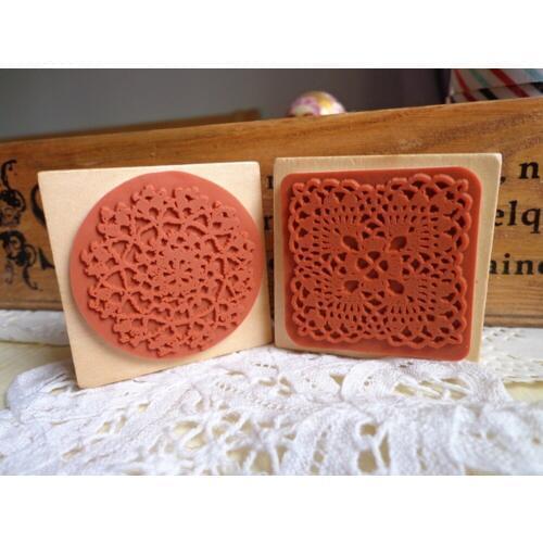 5cm Square Wooden Rubber Stamp With Lace Design Wedding DIY Gift Stamps For Scrapbooking Cardmaking