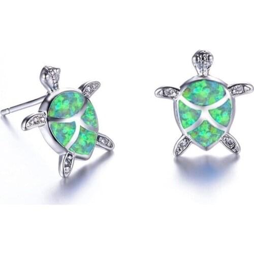 8Seasons New Animal Ear Post Stud Earrings Silver Color Green Tortoise Green Rhinestone For Women Party Jewelry Gift,1 Pair