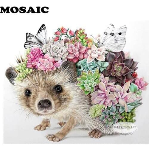 Mosaic,5d DIY Diamond Embroidery flowers Hedgehog cactus,Diamond Painting Cross Stitch square Drill Mosaic Decoration B58