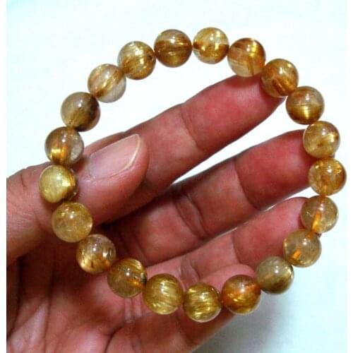 Free Shipping Natural Golden Rutilated Quartz 9mm Round Beads Bracelet Women Jewelry Accessories Weddings Parties Gift
