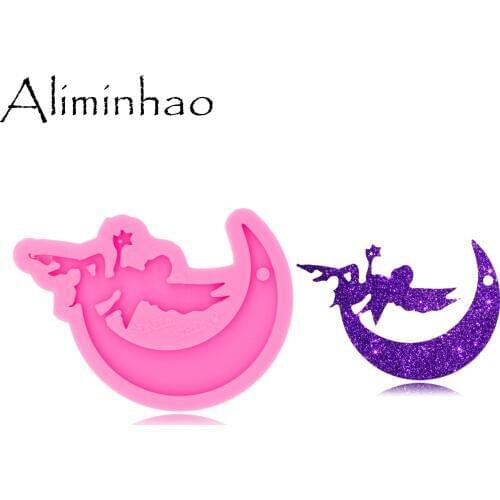 DY0514 Shiny Glossy MOON/TINK Keychain Mould Silicone Epoxy Resin Mold Jewellery Making