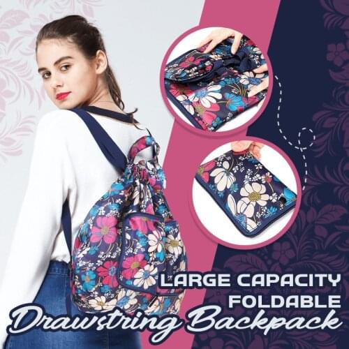 Large Capacity Foldable Drawstring Backpack Shoulder Hiking Travel Backpack Storage Drawsting Bag Flower Bags Female