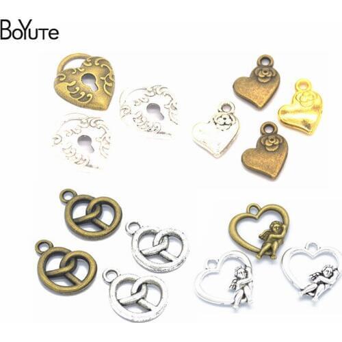 BoYuTe (80 Pieces/Lot) Wholesale Diy Jewelry Accessories Pendant Charms Antique Bronze Silver Metal Alloy Heart Pendant