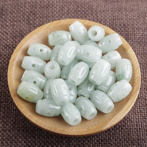 10PC Natural Emerald Jadeite Hollow Beads Accessories DIY Bangle Charm Jewellery Fashion Hand-Carved Luck Man Amulet Gifts